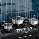COOKER KING Stainless Steel 6 Pcs Pots Set, 1.5 & 2QT Saucepan and 5-Quart Pots with Lids, Non Stick, Non Toxic, Stay-Cool Handles, Induction, Oven, Dishwasher Safe