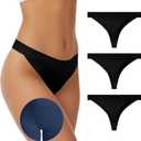 Camel Toe Thong Underwear for Women Cameltoe Proof Concealer No Show Panties Liners Stretchy Workout G-Strings (Black, L)