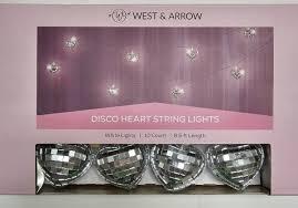 West & Arrow Disco Heart String Lights, White Lights, 10 Count, 8,5 ft Length