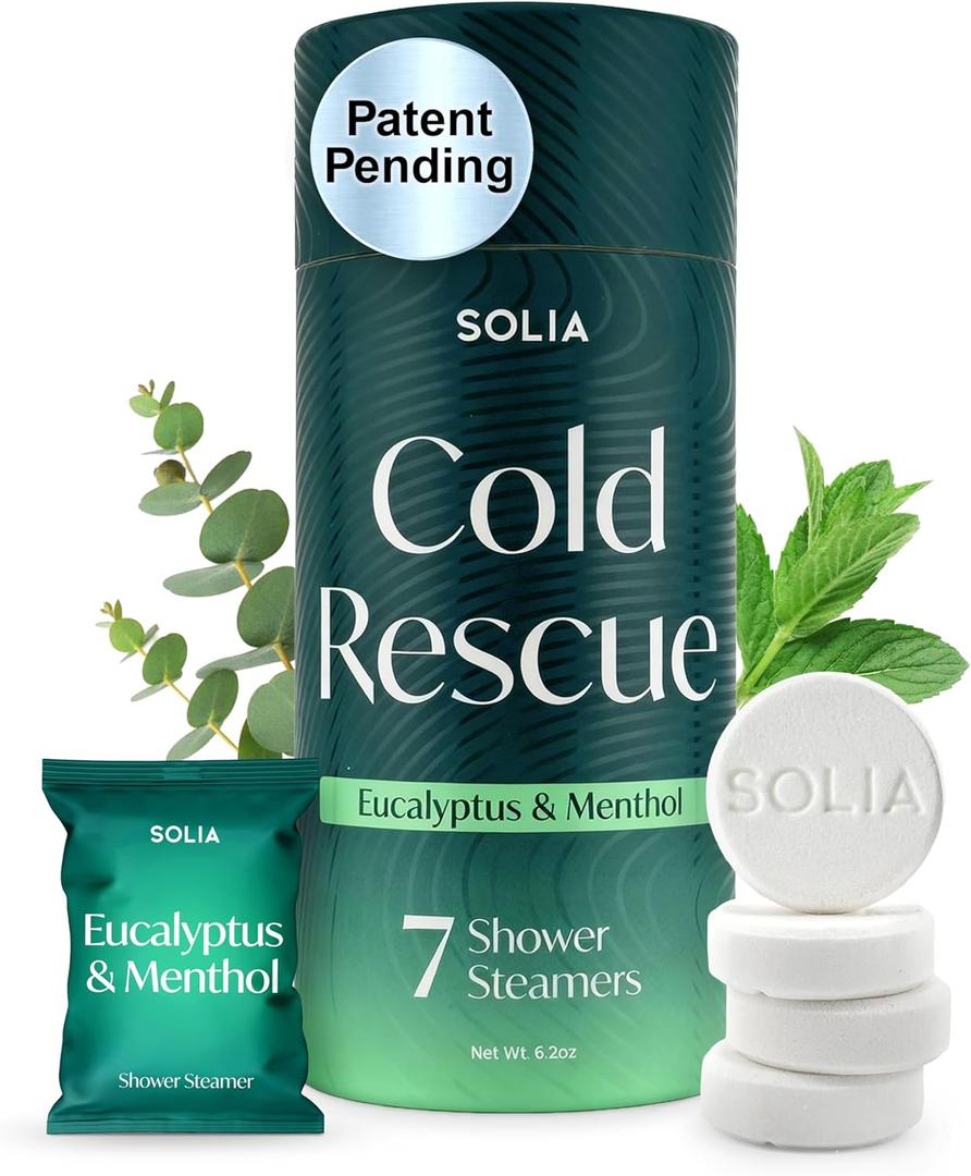 Solia Shower Steamers Eucalyptus and Menthol 7-Pack - Patent-Pending - Real Essential Oil Eucalyptus Shower Bombs Gift Set, Menthol Tablets, Spa Steamers Aromatherapy Selfcare Bath Gifts for Women