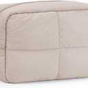 Narwey Travel Makeup Bag for Women Girl, Puffy Make up Organizer Cosmetic Bag, Cute Small Travel Toiletry Bag for Toiletries (Khaki)