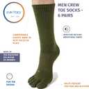 FUN TOES Men Crew Toe Socks Athletic Running - Proper Toe Alignment - Breathable Mesh Top - Value 6 Pairs Pack size 6-12 (Green, M)
