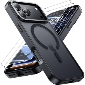 for iPhone 17 Pro Case with 2X Screen Protectors [Compatible with MagSafe] Military Grade Drop Protection Skin Feeling Cover Shockproof Slim Fit iPhone 17 Pro Phone Case 6.3 inch,Black