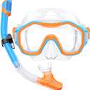 Kwambiri Snorkeling Gear for Kids, Kids Snorkel Set for Ages 6-14, 180°Panoramic Wide View Snorkle mask Set Kids Breathing Freely for Snorkeling
(K1-Blue Orange)