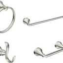 Moen Wellton Brushed Nickel 4-Piece Bathroom Accessory Collection, Includes Towel Ring, Robe Hook, Towel Bar, and Pivoting Toilet Paper Holder, Y1394BN