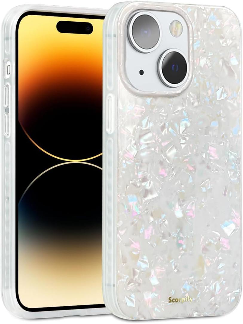 SCORPIFY for iPhone 14 Case [Compatible with MagSafe] with Colorful Pearl Iridescent Design, Cute Clear Magnetic Phone Cover for Women Girls and Men, Bumper with Mother of Pearl Shell Pattern