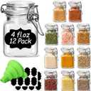 ComSaf 4 oz Glass Jars with Lid, Set of 12 Mini Airtight Glass Jars, Spice Jars, Small Mason Jar, Canning Jar Square with Seal Wire Clip Fastening, Labels & Funnels for Jam, Honey, Kitchen, Wedding