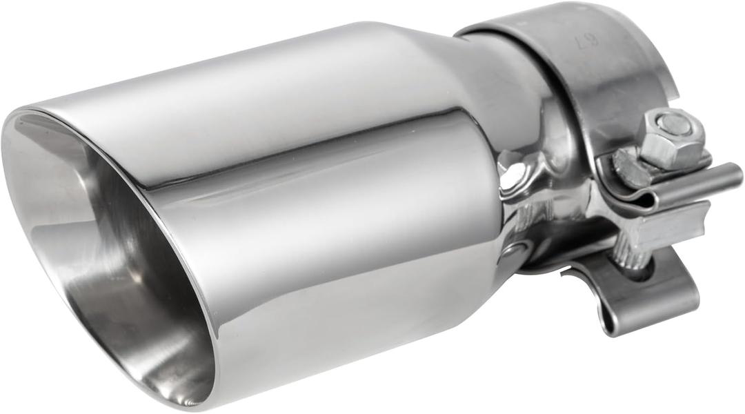2.5 Inch Stainless Steel Exhaust Tip, 2.5" Inlet to 4" Inch Outlet, 9"/230mm Long Polished Clamp on Exhaust Tailpipe Tip, Double Wall & Slant Cut Exhaust Finish Tailpipe with Clamp