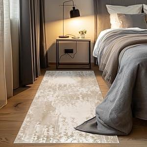Abstract Kitchen Runner Rug Non Slip - 2x6 Machine Washable Accent Rug Low Pile Carpet Distressed Throw Rugs for Bedroom Hallways Kitchen Laundry Bathroom-Brown/ Grey