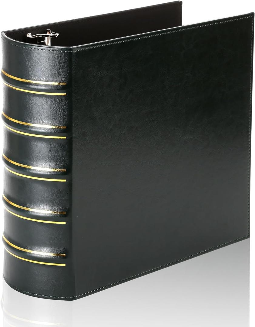 LETVPVOW Vintage Hardback 3 Ring Binder 3 Inch, Professional Leather Binder 3 Ring, Three Ring Binders Fits 8.5 x 11, D Ring Binders for Photo Album, Home, School and Office Supplies- Dark Green