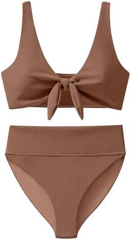 ANRABESS Bikini Sets for Women Summer High Waisted 2 Piece Bathing Suit Ribbed Tie Knot Swimsuit 2026 Beach Vacation Swimwear, L