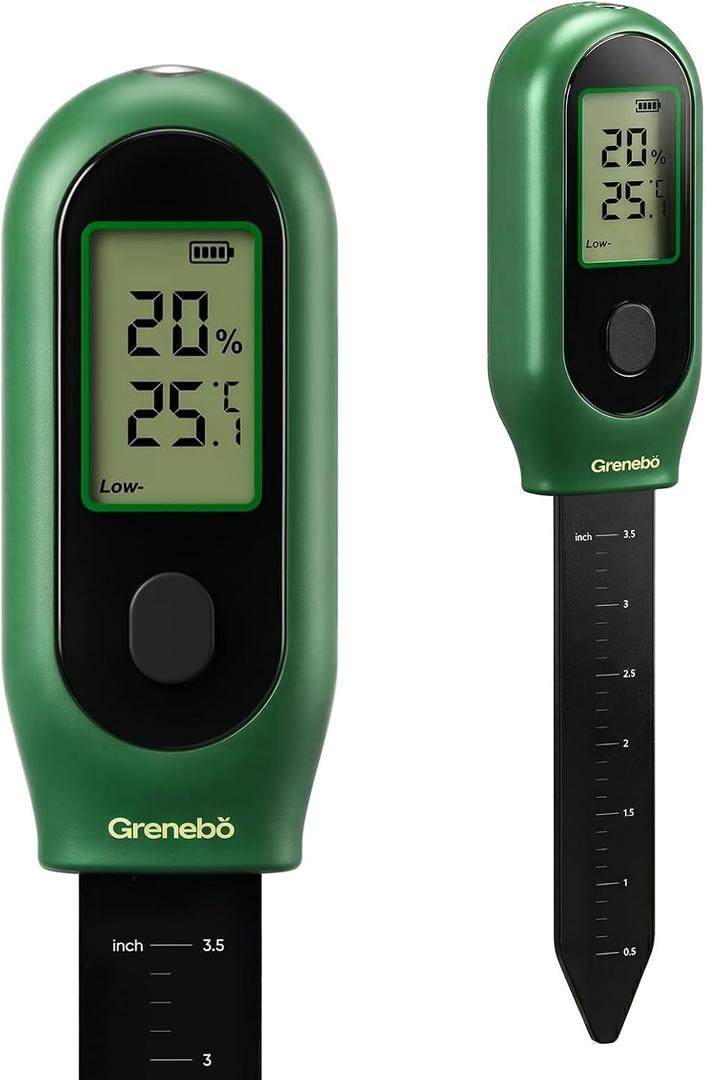 Grenebo 3-in-1 Soil Moisture Meter, Digital Plant Water Meter, Temperature & Sunlight Intensity Sensor, LCD Display Soil Tester for Gardening, Farming, Plant Care, Indoor & Outdoor PlantsGreen