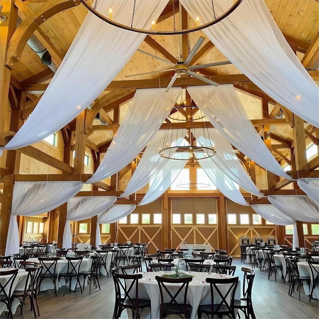 4 Panels White Ceiling Drapes for Weddings Cheesecloth Sheer Fabric for Draping, Ceiling Drapes for Weddings Chandelier Hanging Decorations Stage Arch Draping Event Drapery Tent Draping (5ftx30ft)