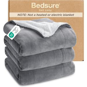 Bedsure GentleSoft Sherpa Fleece Queen Blankets for Bed, Non-Heated, Thick and Warm Throw for Women and Men, Soft Fuzzy Plush Queen Blanket for Winter, Grey, 90x90 Inches