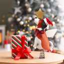 Dog Christmas Tree Topper with Hat Glitter Star & Wings Xmas Tree Ornament Brown Puppy Winter Holidays Home Decor