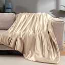 Vonty Satin Throw Blanket Taupe Satin Blankets 50x60 Inches(with Small Flowers), Cooling & Silky Throw Blanket Wrinkle-Free Cable Knit Throw Blankets for Coush Sofa Bed Outdoor
