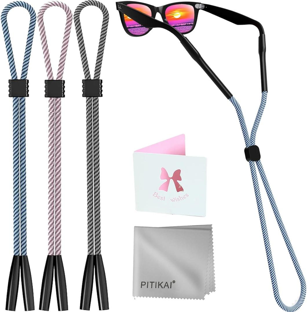 2 x 3 Pack Eye Glasses Strap Sunglasses Eyeglasses Holder for Men Women Kid Eyewear Rope String Keeper Lanyard Retainer (Black & Blue & Pink)