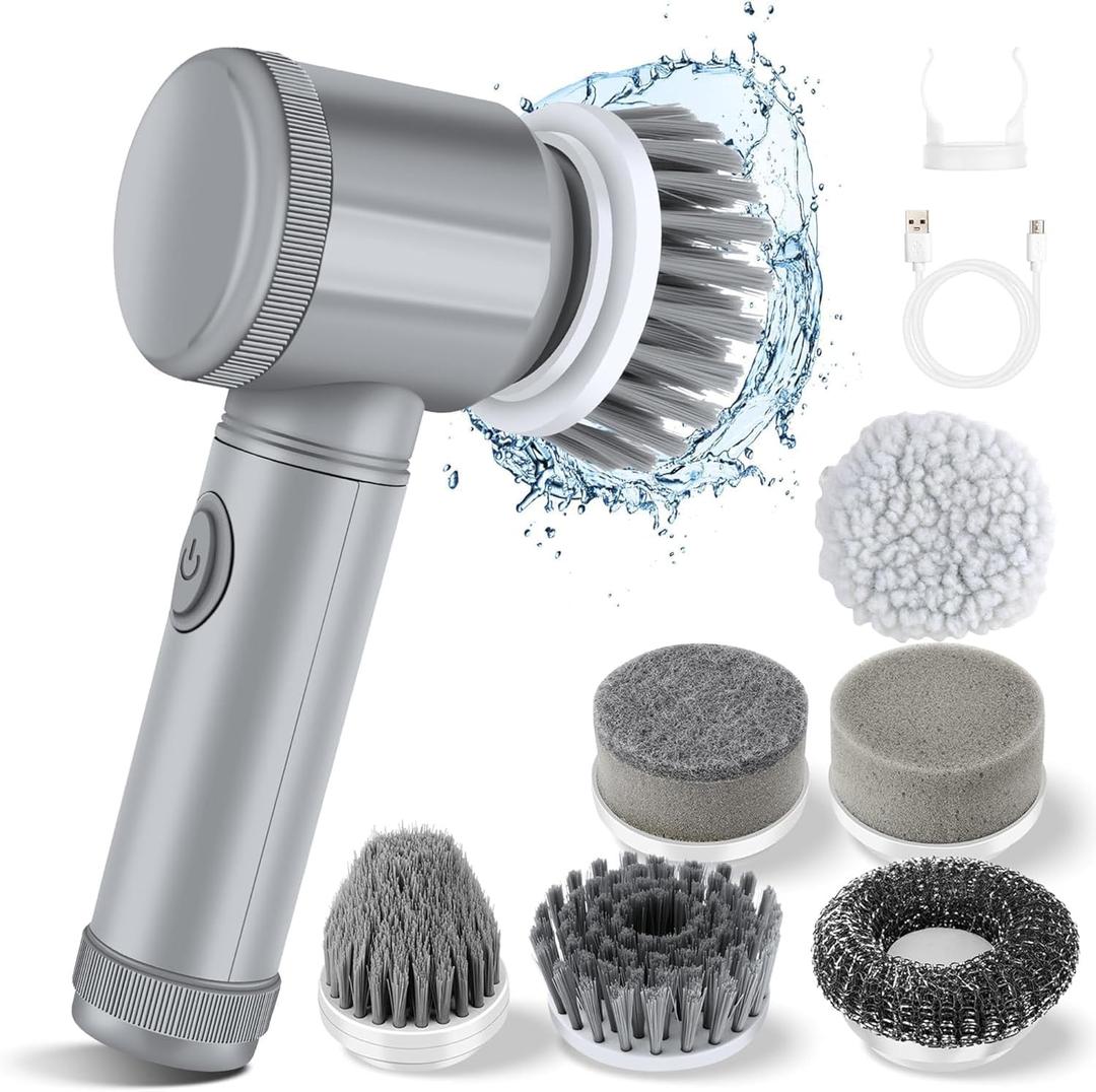 Electric Spin Scrubber - Shower Scrubber,Bathroom Scrubber Electric,for Cleaning Tub, Floor, Tile, Window, Sink, Kitchen Cleaning with 6 Electric Cleaning Brush Head (8)