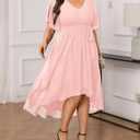 Talisea Plus Size Dresses Wedding Guest - Formal Cocktail Chiffon V Neck Short Sleeve High Low Dress Curvy Women (Pink, 18 Plus)