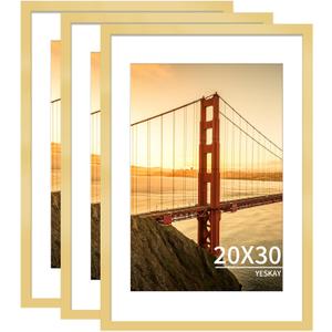 YESKAY 20x30 Picture Frame Gold Set of 3, Display Pictures 16x24 with Mat or 20 x 30 Without Mat, Poster Frames 20x30 for Wall Hanging Horizontal and Vertical