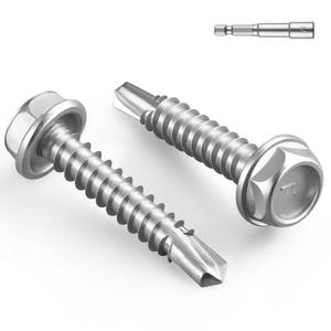 #8 x 1-1/4 Inch Self Drilling Screws, 140pcs 1 lbs Self Tapping Screws for Metal, 410 Stainless Steel Hex Washer Head Sheet Metal Screw