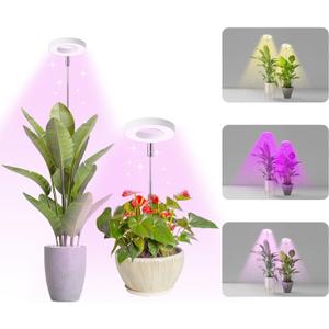 Halo Ring Grow Lights for Small Indoor Plants, Red+Blue+Yellow Light Full Spectrum LED Plant Light, Height Adjustable with 5V 2A Adapter, 3/9/12H Timer & 10 Dimmable Levels, Angel Ring 2 Pack