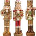 Simgoing 3 Pcs Gingerbread Nutcracker Figures Christmas Resin Nutcracker Figurines Holding Christmas Cookies, Gingerbread Men and Candy, Soldier Xmas Centerpieces Decor for Winter Table Party Favors