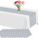 Lonfliness 12 Pack Plastic Table Runner 14 X 108inch Silver Long Premium Table Runner Disposable Silver Tables Runners for Dinner Tables Decor for Wedding Graduation Birthday Party Decorations