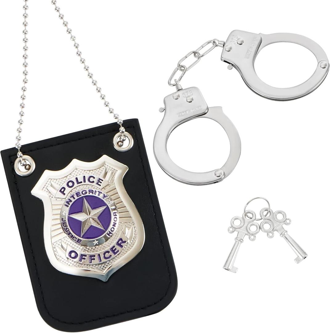 Spooktacular Creations Kids Police Pretend Play Toy Set, Costume Accessories with Swat Badge, Handcuff and Keys for Detective Dress Up, Role-play, Stocking, Birthday Party Favor Supplies