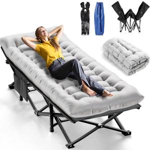 Camping Cots for Adults, Upgraded Folding Camping Cot Heavy Duty Deluxe Size Sleeping Cots Bed 1200D Double Layer Oxford Camping Cot Mattress Portable cot Bed for Home Beach Travel, 550LBS