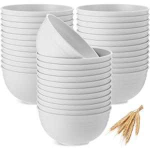 Eccliy 24 Pcs Wheat Straw Bowl Sets, Unbreakable Cereal Bowl 24 oz, Microwave and Dishwasher Safe Bowls for Cereal, Salad, Snack and Soup, Winter Style(Classic White)