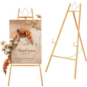 JEAWIWI Gold Easel Stand for Sign, 4-Tier Heavy Duty Metal Display Easels Stand with Adjustable Chain, Floor Easel for Wedding Sign, Painting, Commercial Display