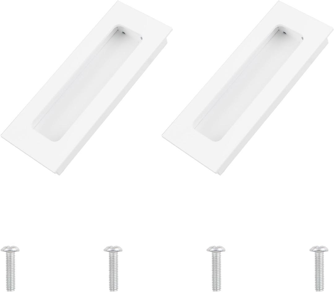 MOROBOR 2 Pack Recessed Finger Flush Pulls, Warm White Rectangular Aluminium Sliding Closet Door Handles for Sliding Door, Cupboard, Drawer, Cabinet