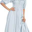 R.Vivimos Women Summer Half Sleeve Cotton Ruffled Vintage Elegant Backless A Line Flowy Long Dresses S