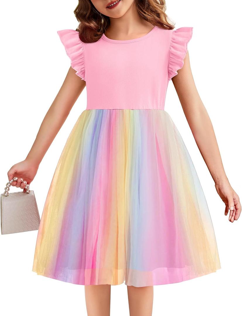 Flypigs Toddler Tutu Dress Girls Ruffle Tulle Dresses Cute Summer Party Princess Sundress (Pink, 130)