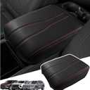 Center Console Armrest Cover Compatible with 2024-2025 Chevy Traverse/2024-2025 GMC Acadia/2025 Buick Enclave Interior Accessories, Leather Middle Console Lid Pad Protector Red Lines
