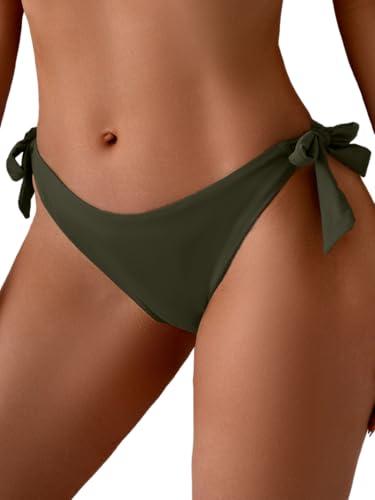 Eomenie Thong Bikini Bottoms for Women Sexy Cheeky Swimsuit Bottom Low Rise Adjustable Tie Side Bathing Suit Army Green 2XL