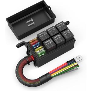 DaierTek 12V Relay Box 6 Way12 AWG Pre-Wired Waterproof Relay Box 6 Slot ATC/ATO Fuse Relay Block Universal Relay Panel for Automotive Car Marine Boat