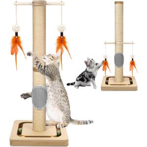 27 Tall Cat Tree for Kittens, Jute Scratching Post with Hanging Toy and Ball Track for Kitten & Adult Cats, Small Cat Tower with Toys, Cat Activity Tree Indoor