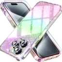 Choiche Compatible for iPhone 15 Pro Max Case Women Phone Case, Cute Bling Sparkly, Military Grade Protection, 3 Diamond Camera Lens Covers, 2 Tempered Glass Protectors, 6.7 inch (Glitter Colorful)