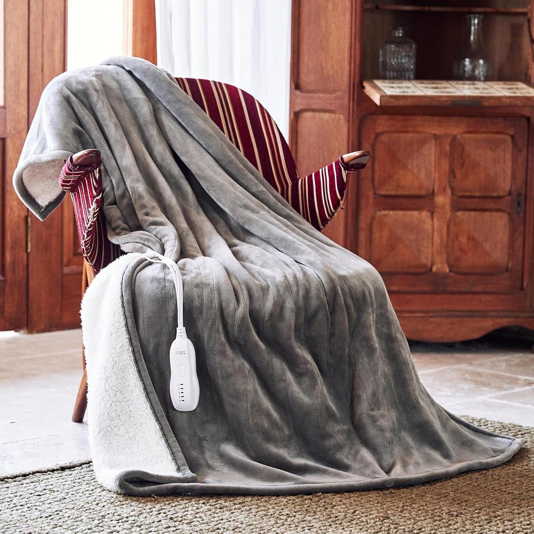 Heated Blanket 50''x60''-Soft and Comfortable Electric Throw,5 Heat Settings and 3H Auto Shut-Off Heating Blanket ETL&FCC Certification Machine Washable (Light Grey)