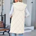 MEROKEETY Womens Sleeveless Quilted Long Puffer Vest Hooded Full Zip Jacket Coats with Pockets (Beige)
