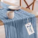 Pureegg 2-Pack Cheese Cloths Table Runner, 120'' Boho Table Cloth Decorations for Party, Baby Shower, Wedding and Farmhouse, Fabric Room Decor, Dusty Blue