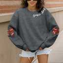 DUTUT Game Day Sweatshirt Women: Cute Football Bow Graphic Pullover Tops Casual Football Season Long Sleeve Shirt (Gray, XXL)