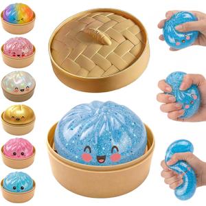 Glitter Dumpling Squishy,Dumpling Squishies,Glitter Dumplings Mystery Box,Colorful Dumplings Stress Balls Fidget,Jumbo Squishy Toy,Suitable for Adult use in Offices and Homes (Glitter Blue)