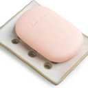 Soap Dish with Self Drain, Bar Soap Holder for Bathroom and Kitchen Sink, Rectangular Soap Dishes for Shower Ceramic Soap Saver, Japanese Soap Tray, White