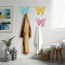 LEIFIDE 3 Pcs Butterfly Decorative Wall Hooks Pastel Butterfly Room Decor Metal Double Prong Hanger Wall Mount for Coat Key Backpack Hat Jewelry Living Room Nursery Bathroom Home Decor