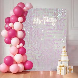 24 Pcs Pink Iridescent Shimmer Wall Backdrop Panels for Party Decoration - 6 x 4 FT Square Sequin Backdrop for Graduation Girls Women Birthday Home Decor