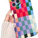 Compatible with iPhone 16 Pro Case, Cute Wave Curly Colorful Checkerboard Plaid Phone Case for Women/Men, Soft TPU Shockproof Protection Case Designed for iPhone 16 Pro (Colorful 1)