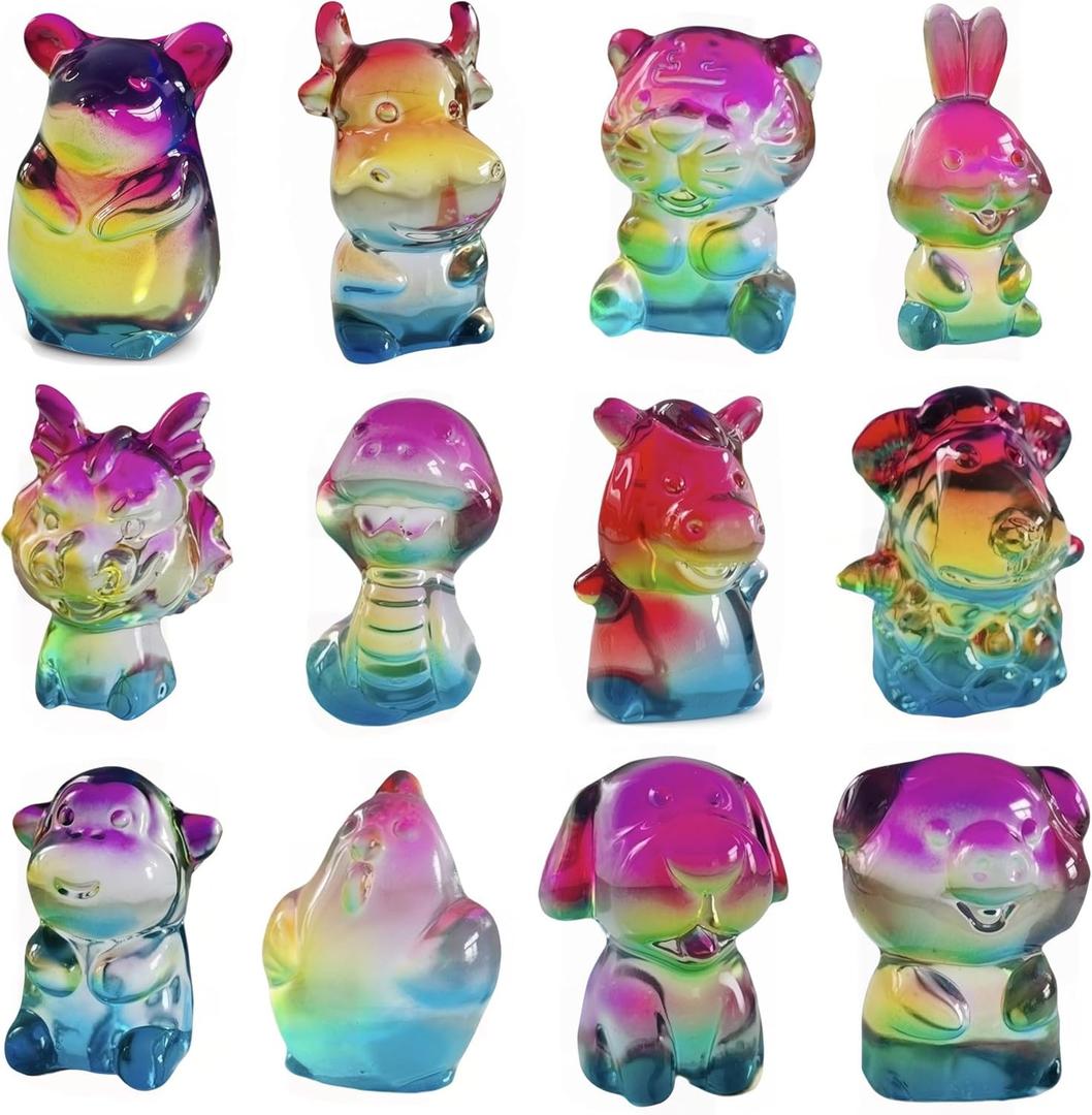12-Piece Crystal Zodiac Figurines, 5cm Crystal Animal Art Collectibles for Desktop and Balcony Decor, Must-Have for Enthusiasts of Zodiac Signs and Chinese Zodiac